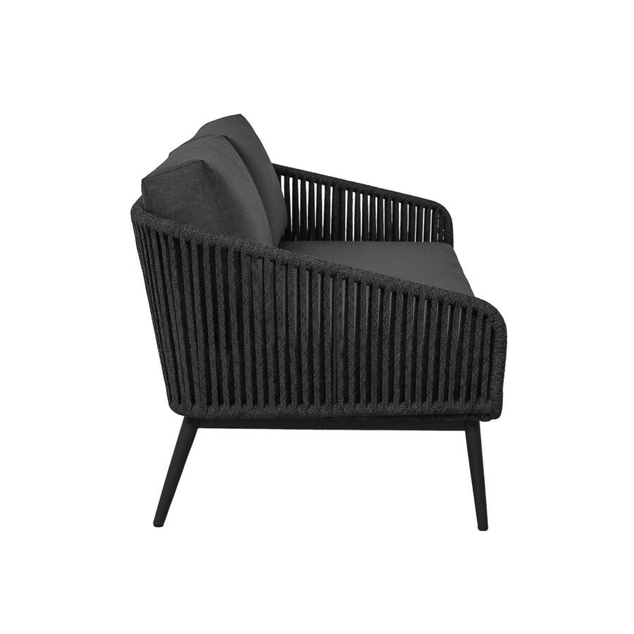 CASA DOMA Ribera 2-Sitzer Loungesofa Rundform, Rundrohr-Beine Edelstahl anthrazit, Sitz Rope anthrazit (vertikal breit), Kissen Tuvatextil® Panama grafito