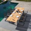 CASA DOMA Mineo/Varano Gartenmöbel-Set mit Freischwinger anthrazit/Rope und Ausziehtisch Teak, 7-teilig