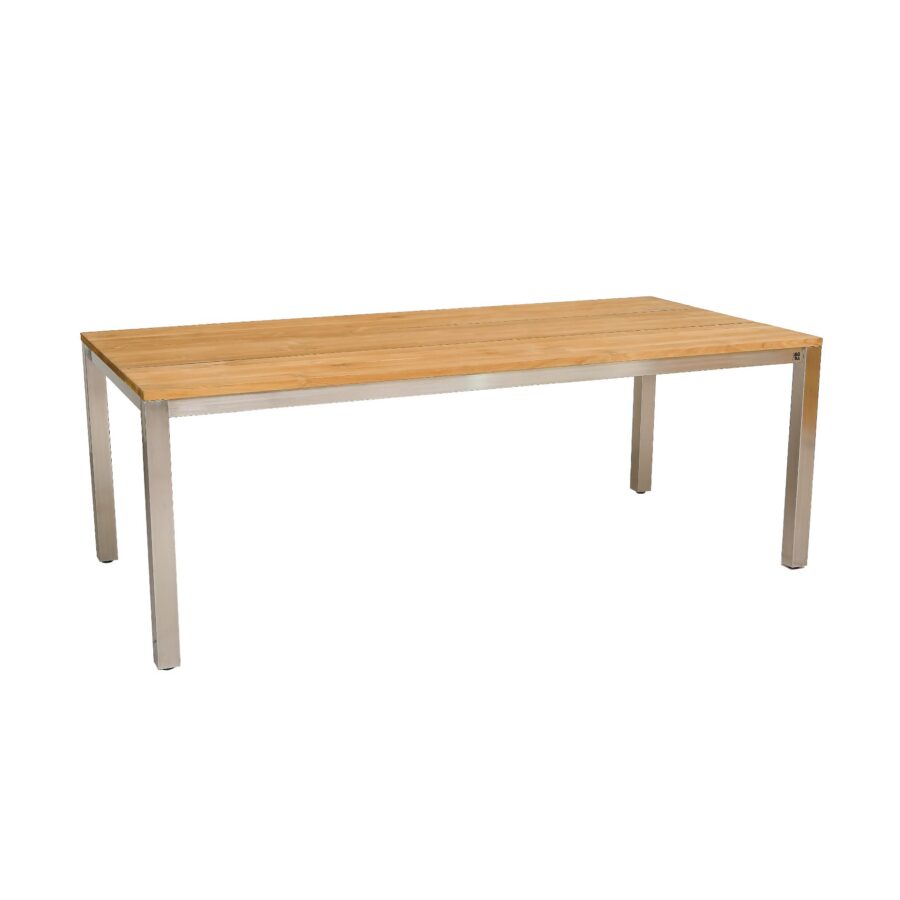 CASA DOMA Varano Gartentisch 210×100 cm, Gestell Edelstahl gebürstet, Tischplatte Teak – 3 Planken