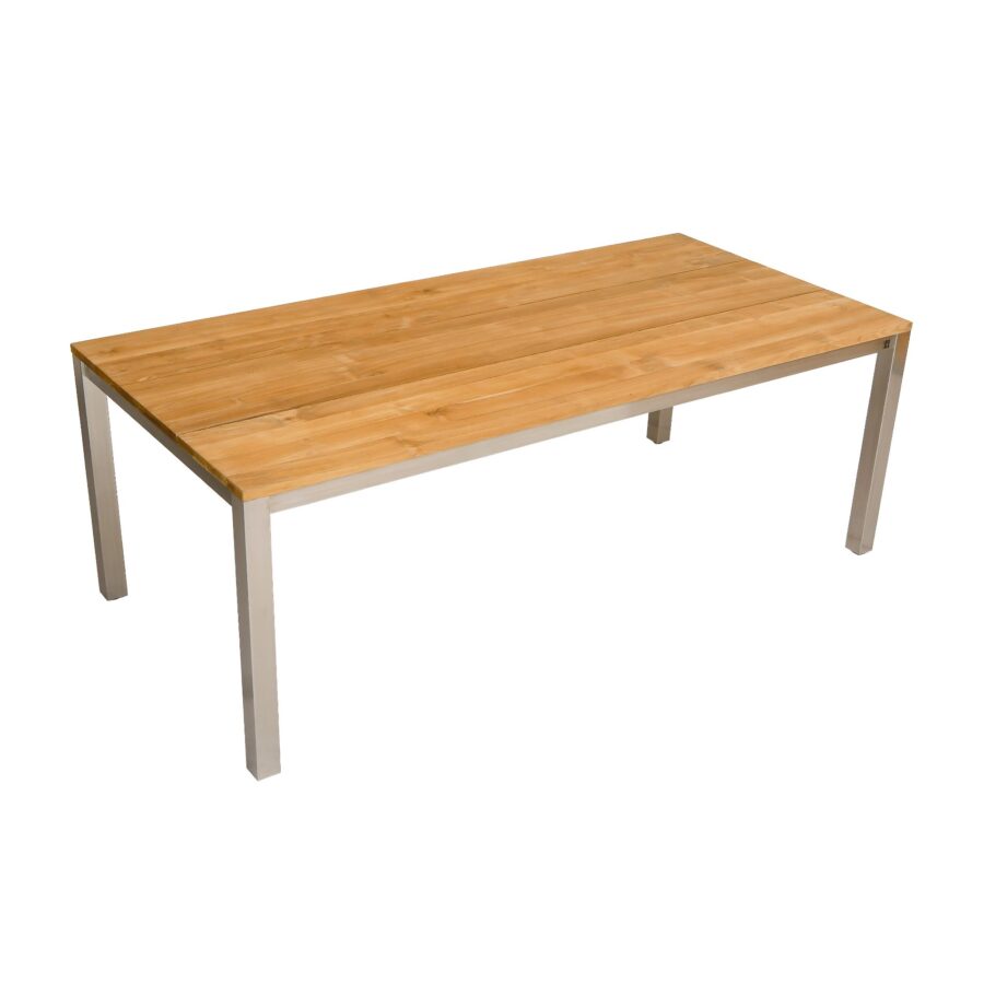 CASA DOMA Varano Gartentisch 210×100 cm, Gestell Edelstahl gebürstet, Tischplatte Teak – 3 Planken