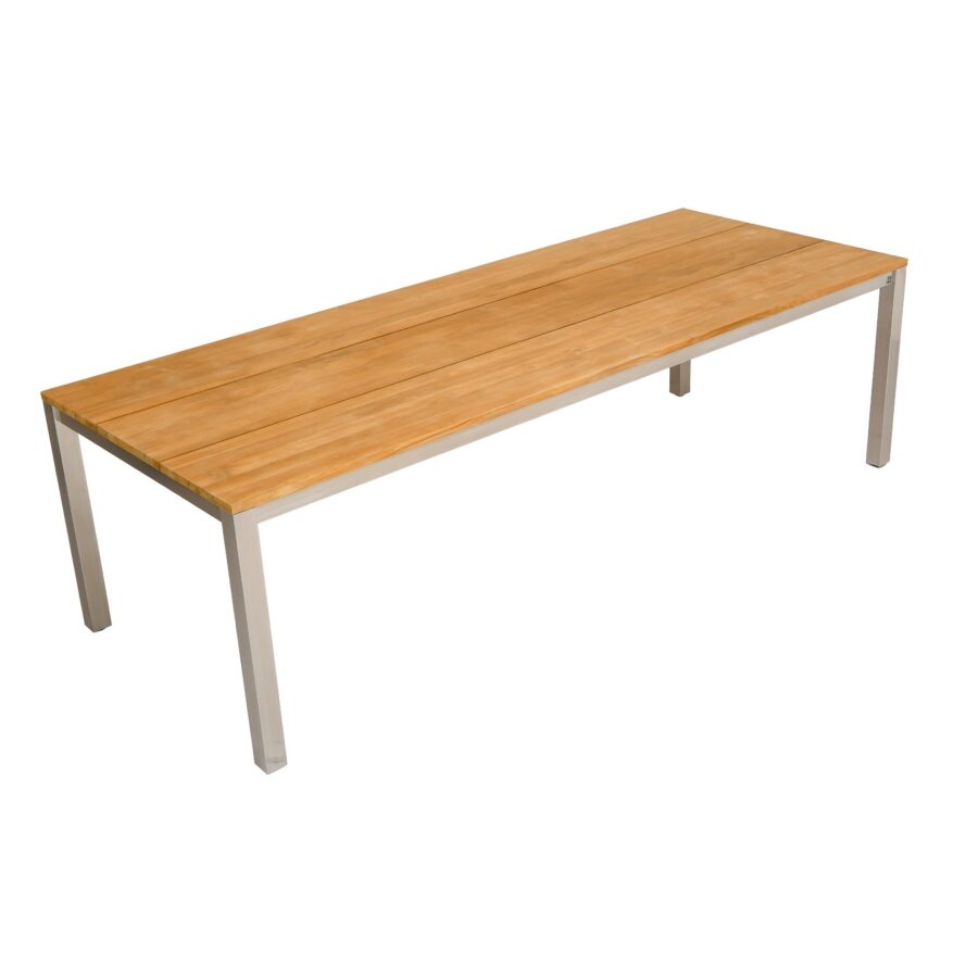 CASA DOMA Varano Gartentisch 260×100 cm, Gestell Edelstahl gebürstet, Tischplatte Teak – 3 Planken