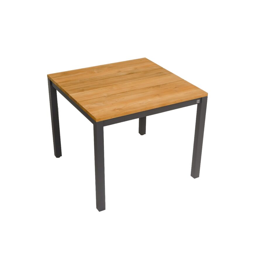 CASA DOMA Varano Gartentisch 90×90 cm, Gestell Edelstahl anthrazit, Tischplatte Teak – 3 Planken