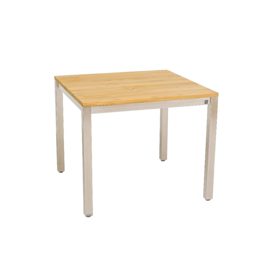 CASA DOMA Varano Gartentisch 90×90 cm, Gestell Edelstahl gebürstet, Tischplatte Teak – 3 Planken