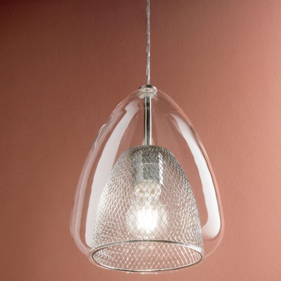 Fabas Luce Pendelleuchte Britton in Transparent 1-flammig Wohnbeispiel