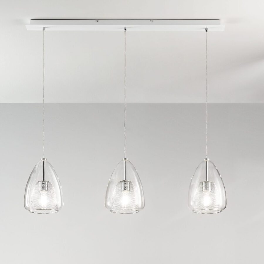 Fabas Luce Pendelleuchte Britton in Transparent 3-flammig Wohnbeispiel