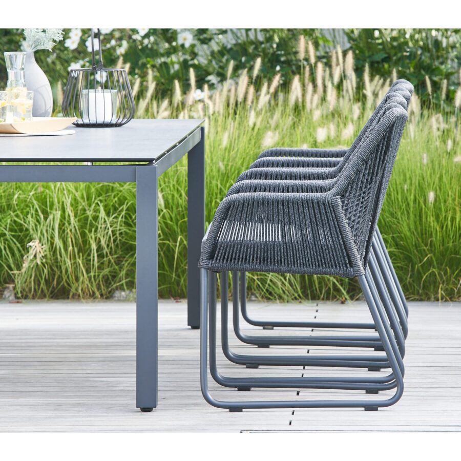 CASA DOMA Cassano/Carini Gartenmöbel-Set 9-tlg., Tisch Edelstahl anthrazit, HPL Platte chromix anthrazit, 260×100 cm, Sessel Gestell Aluminium, Sitzfläche Rope anthrazit, Sitzkissen Tuvatextil®