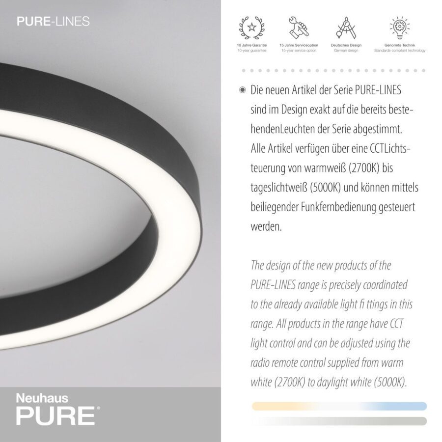 Paul Neuhaus Deckenleuchte Pure-Lines rund in Anthrazit Funktionen