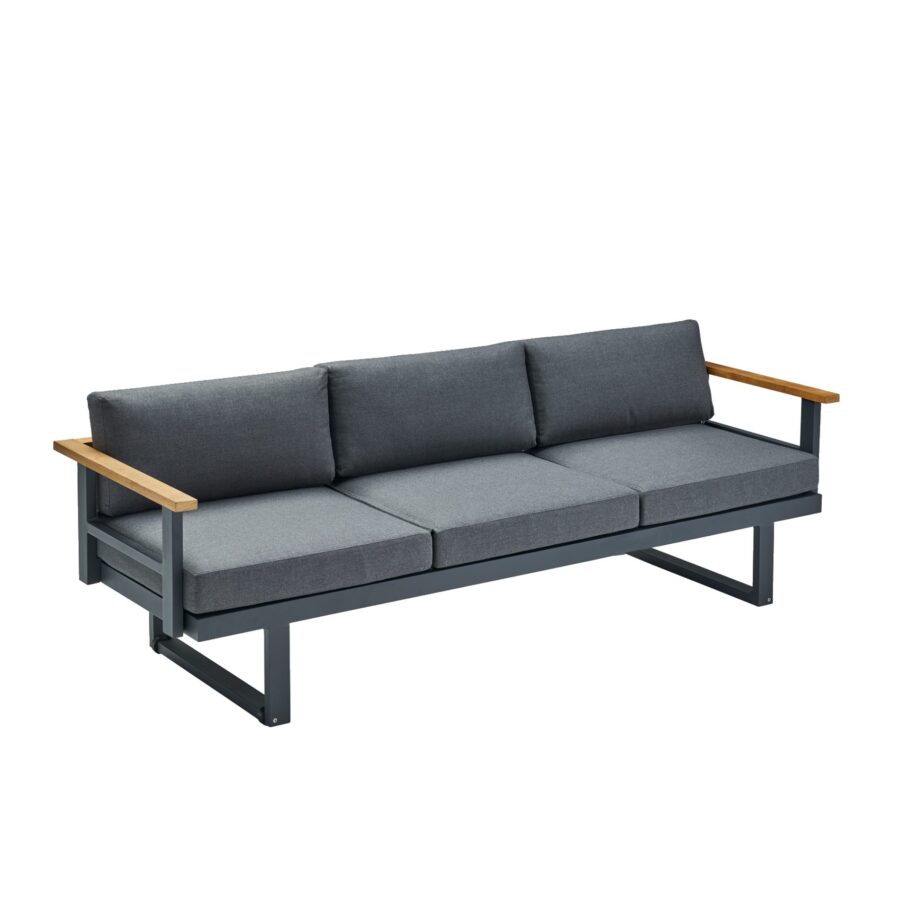 CASA DOMA Aragona 3-Sitzer Loungesofa, Teak, Gestell Alu anthrazit, Polster Tuvatextil® Panama grafito