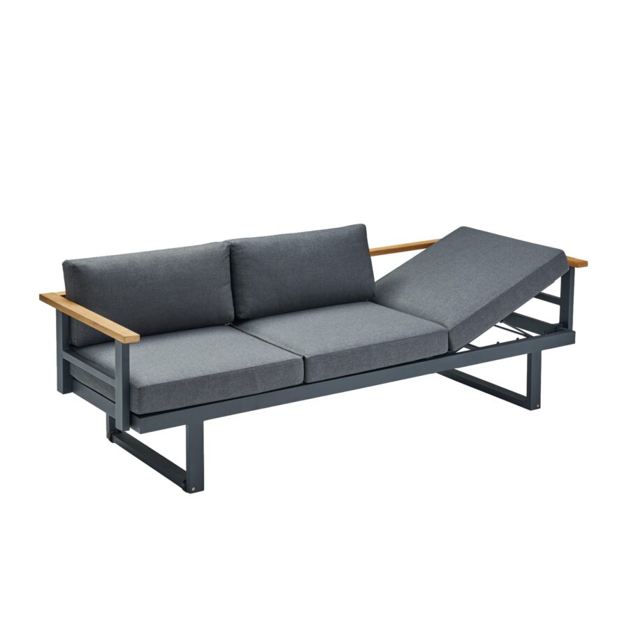 CASA DOMA Aragona 3-Sitzer Loungesofa, Teak, Gestell Alu anthrazit, Polster Tuvatextil® Panama grafito