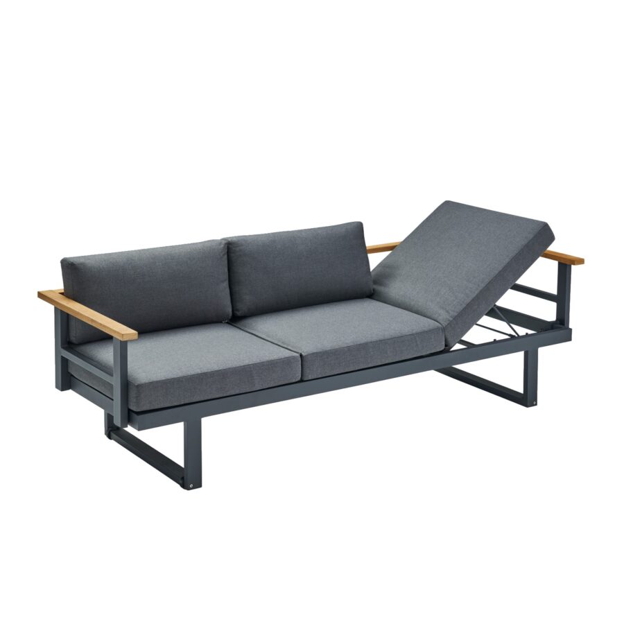 CASA DOMA Aragona 3-Sitzer Loungesofa, Teak, Gestell Alu anthrazit, Polster Tuvatextil® Panama grafito