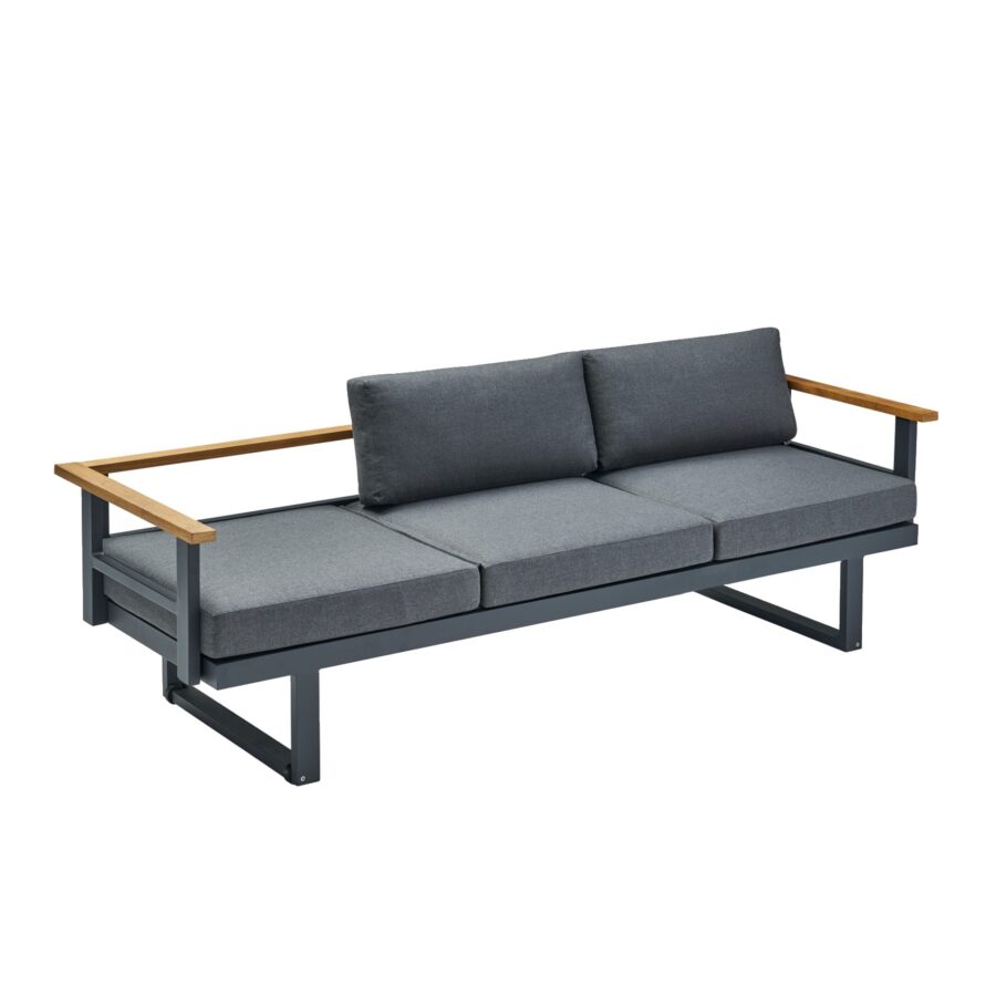 CASA DOMA Aragona 3-Sitzer Loungesofa, Teak, Gestell Alu anthrazit, Polster Tuvatextil® Panama grafito