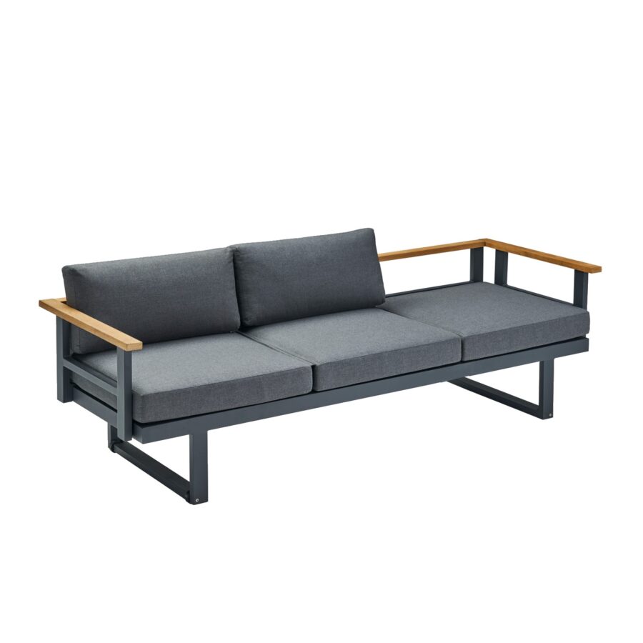 CASA DOMA Aragona 3-Sitzer Loungesofa, Teak, Gestell Alu anthrazit, Polster Tuvatextil® Panama grafito