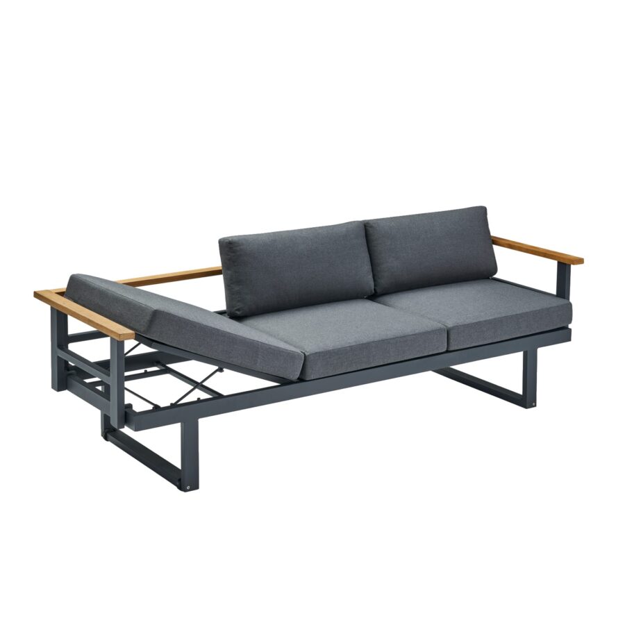 CASA DOMA Aragona 3-Sitzer Loungesofa, Teak, Gestell Alu anthrazit, Polster Tuvatextil® Panama grafito