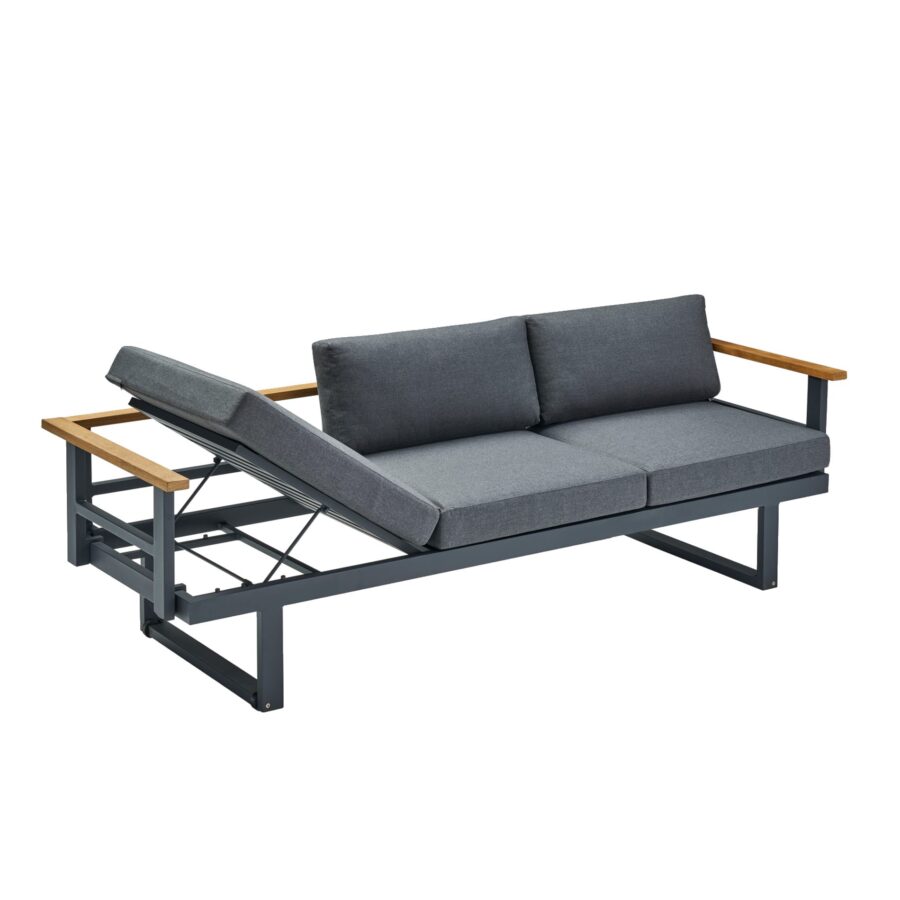 CASA DOMA Aragona 3-Sitzer Loungesofa, Teak, Gestell Alu anthrazit, Polster Tuvatextil® Panama grafito