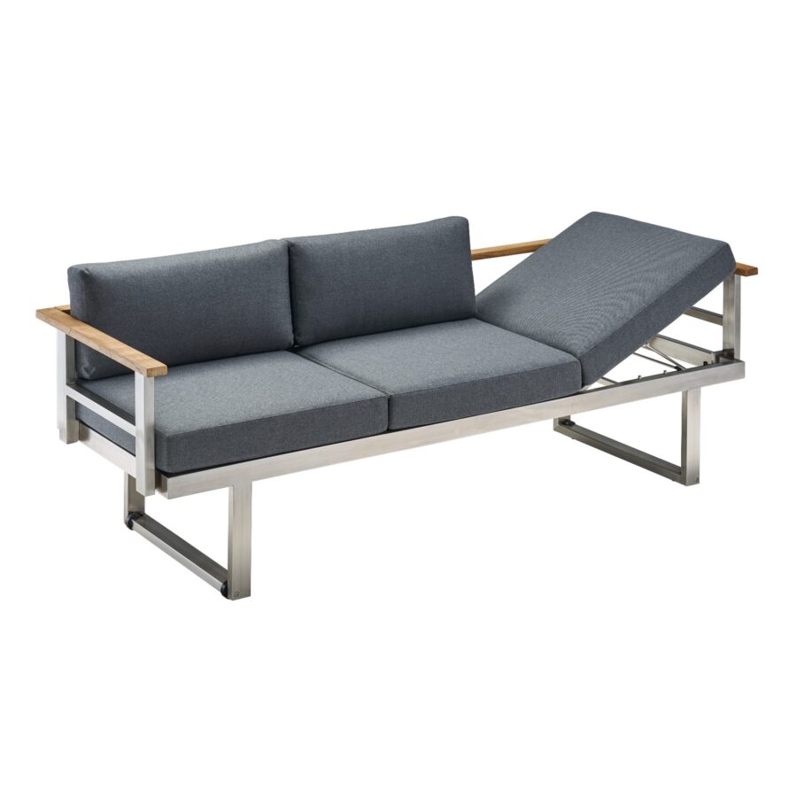 CASA DOMA Aragona 3-Sitzer Loungesofa, Edelstahl gebürstet, Teak, Polster Tuvatextil® Panama grafito