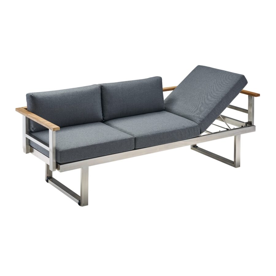 CASA DOMA Aragona 3-Sitzer Loungesofa, Edelstahl gebürstet, Teak, Polster Tuvatextil® Panama grafito