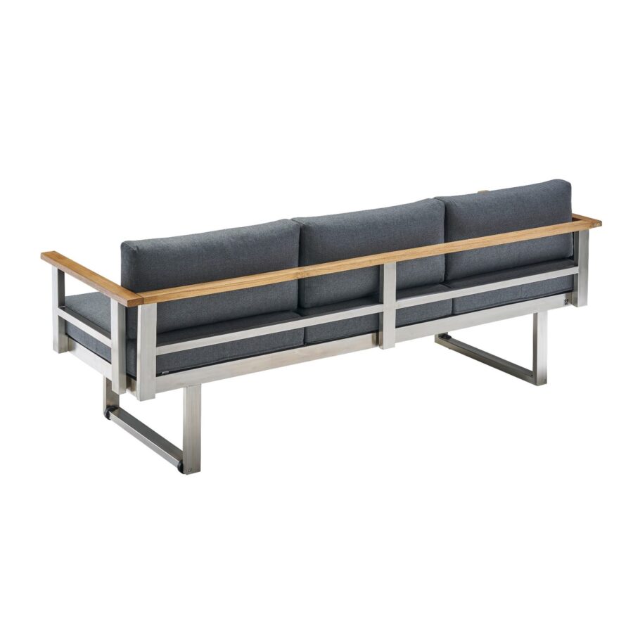 CASA DOMA Aragona 3-Sitzer Loungesofa, Edelstahl gebürstet, Teak, Polster Tuvatextil® Panama grafito