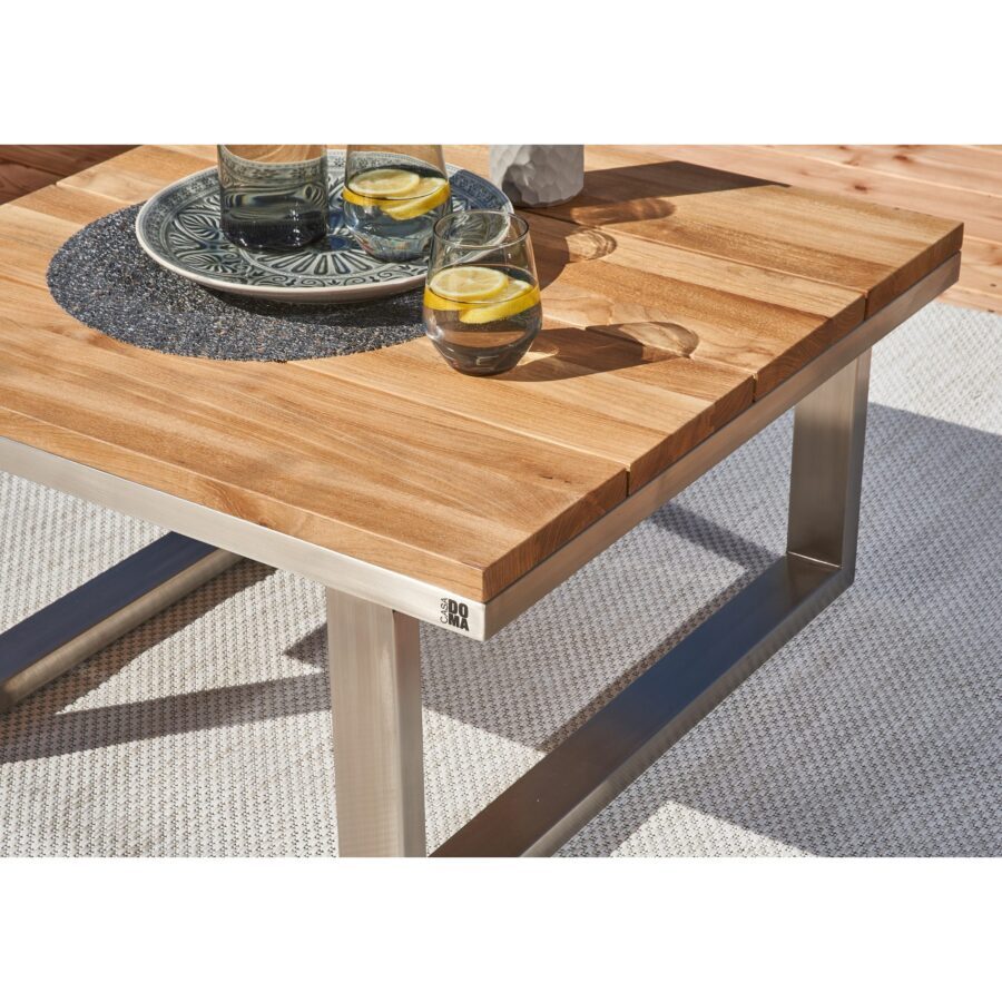 CASA DOMA Aragona Loungetisch 72x72cm, Höhe 39cm, Edelstahl gebürstet, Tischplatte Teak