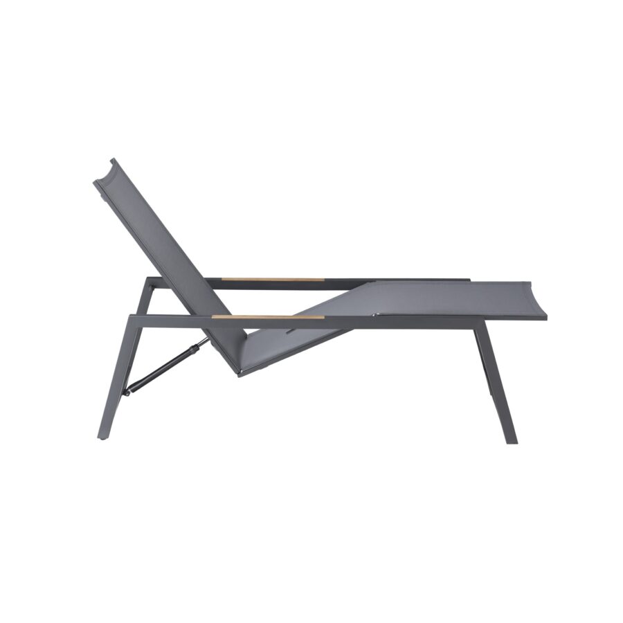 CASA DOMA Mineo Move Sonnenliege, Gestell Edelstahl anthrazit, Textilgewebe Sunproof® Sling schwarz/silber, Armlehnen Teak