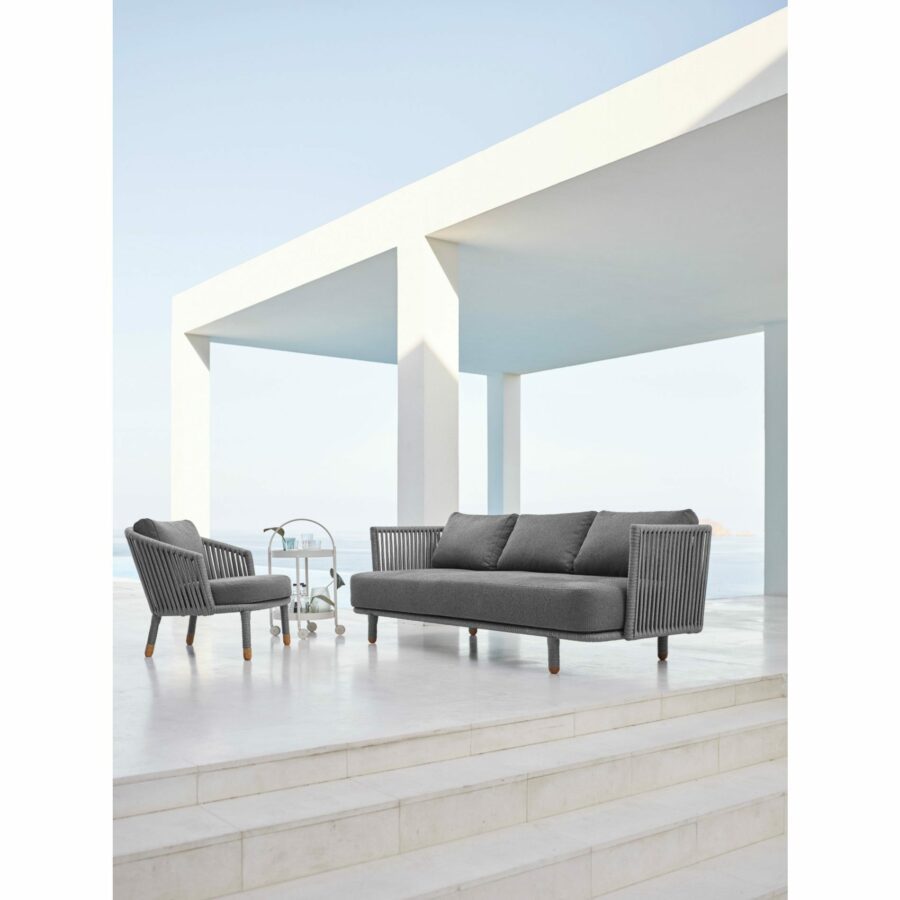 Cane-line Lounge-Set mit Sessel Moments, Loungesofa Moments und Servierwagen Roll