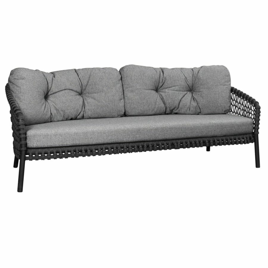 Cane-line Ocean Large 3-Sitzer Loungesofa, Gestell Aluminium grau, Soft Rope dark grey, Kissenset dark grey