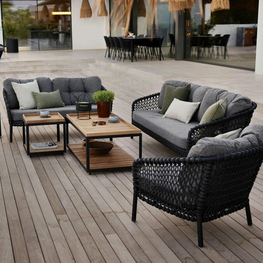 Cane-line Ocean Large Lounge, Gestell Aluminium grau, Soft Rope dark grey, Kissenset dark grey