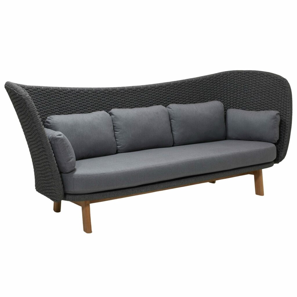 Cane-line Loungesofa Peacock Wing, Gestell Teakholz, Soft Rope dunkelgrau inkl. Kissen grau