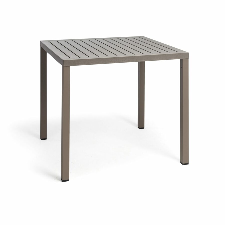 NARDI Cube Gartentisch 80×80 cm, Gestell Aluminium taupe, Tischplatte Kunststoff taupe