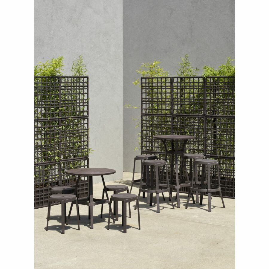 NARDI Stack Hocker und Barhocker, Combo Bistrotisch und Bartisch, regenerierter Kunststoff terra, mit Pflanzregal Sipario