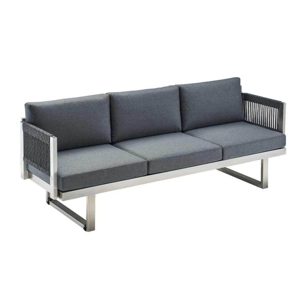 CASA DOMA Aragona 3-Sitzer Loungesofa, Rope, Gestell Edelstahl, Polster Tuvatextil® Panama grafito