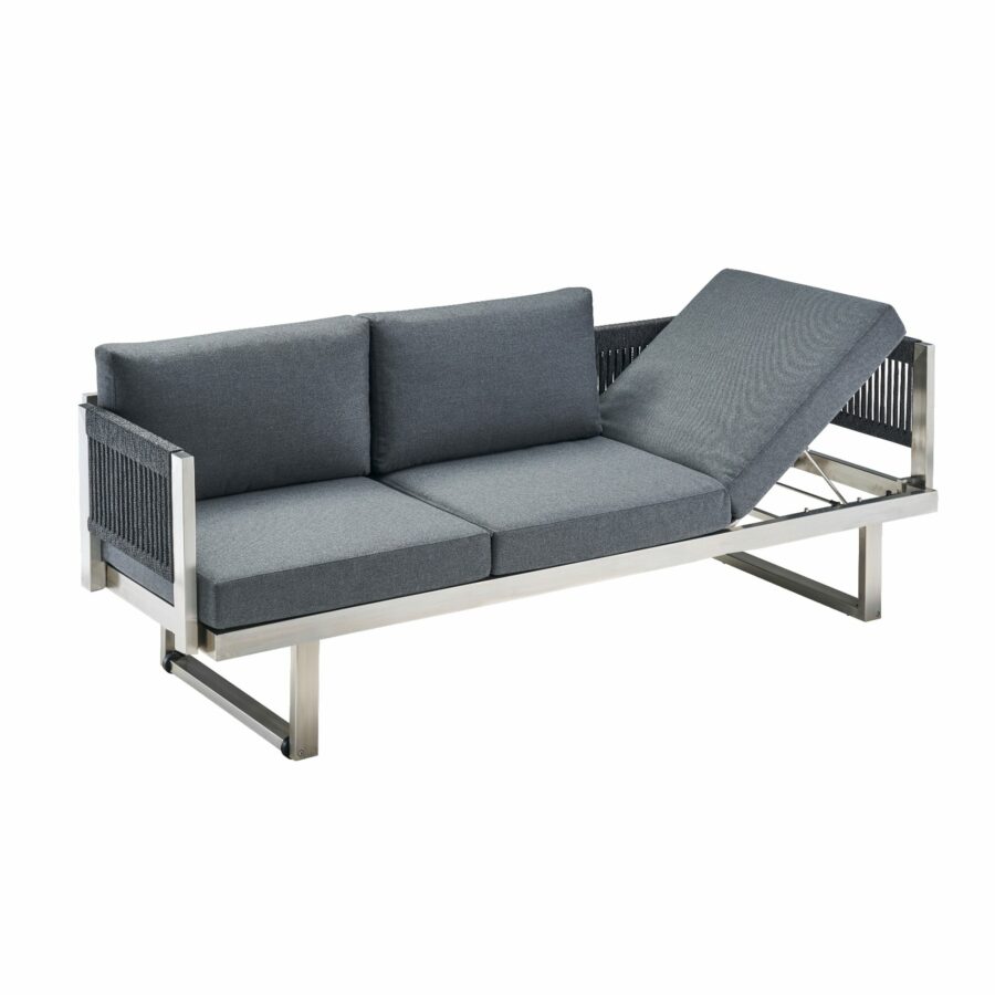 CASA DOMA Aragona 3-Sitzer Loungesofa, Rope, Gestell Edelstahl, Polster Tuvatextil® Panama grafito