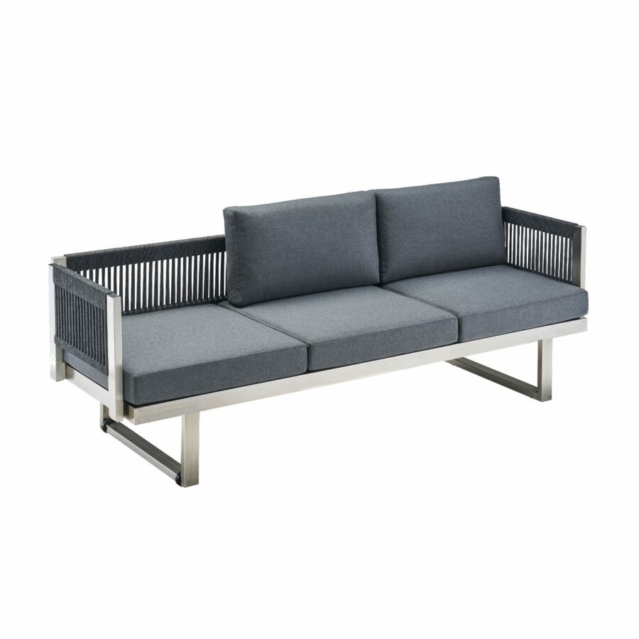 CASA DOMA Aragona 3-Sitzer Loungesofa, Rope, Gestell Edelstahl, Polster Tuvatextil® Panama grafito