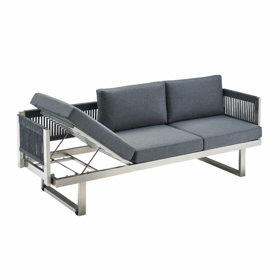 CASA DOMA Aragona 3-Sitzer Loungesofa, Rope, Gestell Edelstahl, Polster Tuvatextil® Panama grafito