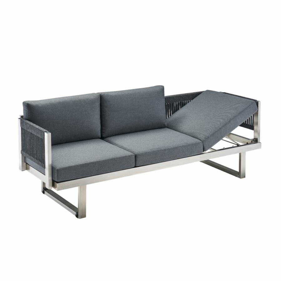 CASA DOMA Aragona 3-Sitzer Loungesofa, Rope, Gestell Edelstahl, Polster Tuvatextil® Panama grafito